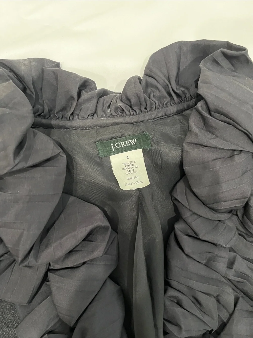 J. Crew Women's Charcoal Ruffle-Trim Wool Jacket
